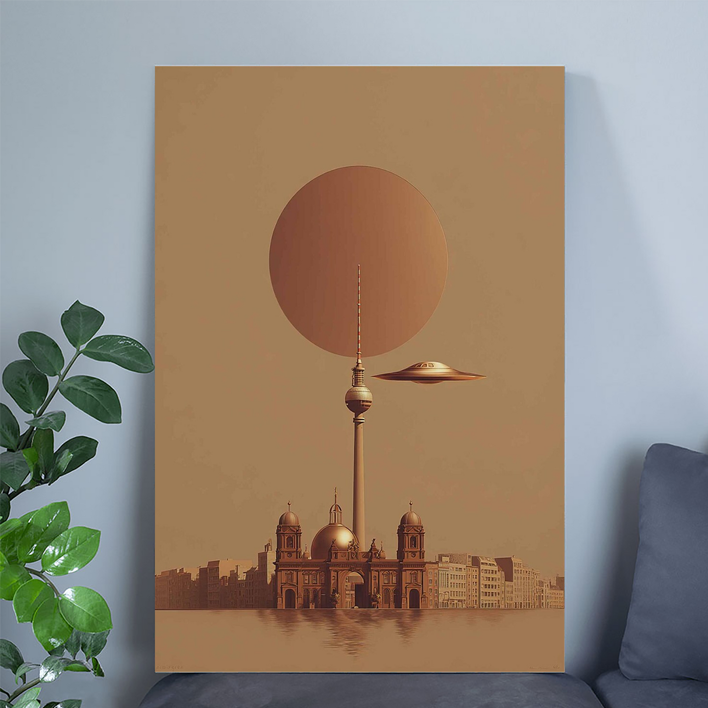 Berlin UFO Poster Print, Futuristic Surreal City Wall Art, Sci Fi Architecture Artwork, Modern Minimalist Poster, UFO Decor Print