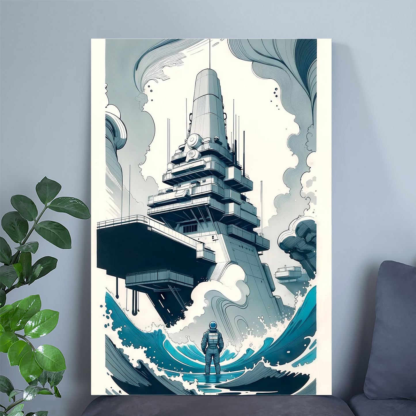Sci-Fi Astronaut Wall Art Printable, Cyberpunk Dystopian Colossus Exploration Poster