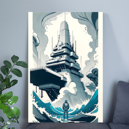 Sci-Fi Astronaut Wall Art Printable, Cyberpunk Dystopian Colossus Exploration Poster