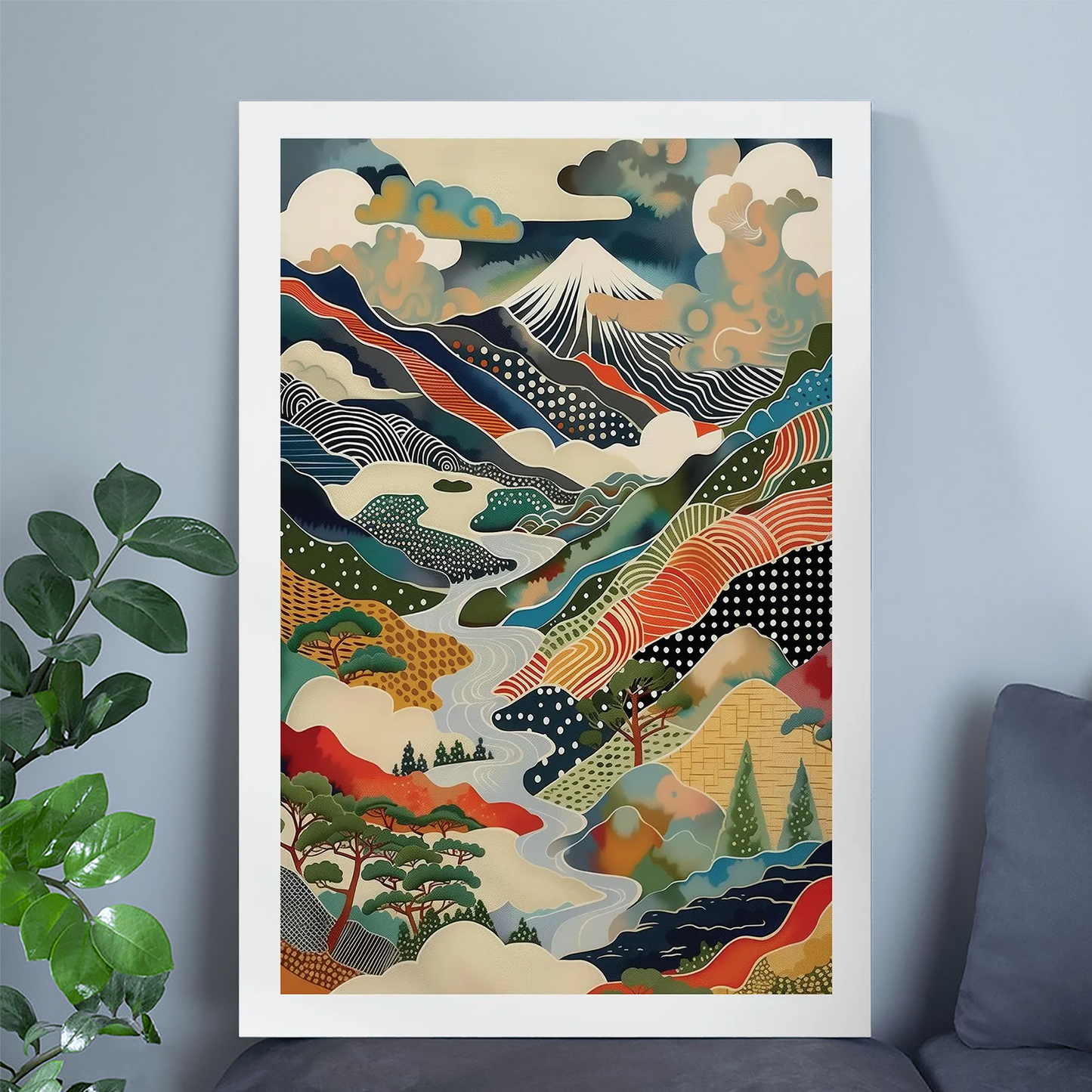 Mount Fuji Print: Colorful Japanese Landscape Art - Modern Japandi Style