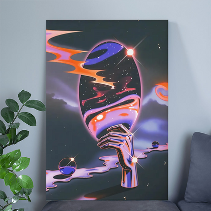 Surreal Space Hand Artwork, Psychedelic Sci-Fi Poster, Futuristic Cosmic Wall Art, Trippy Room Decor