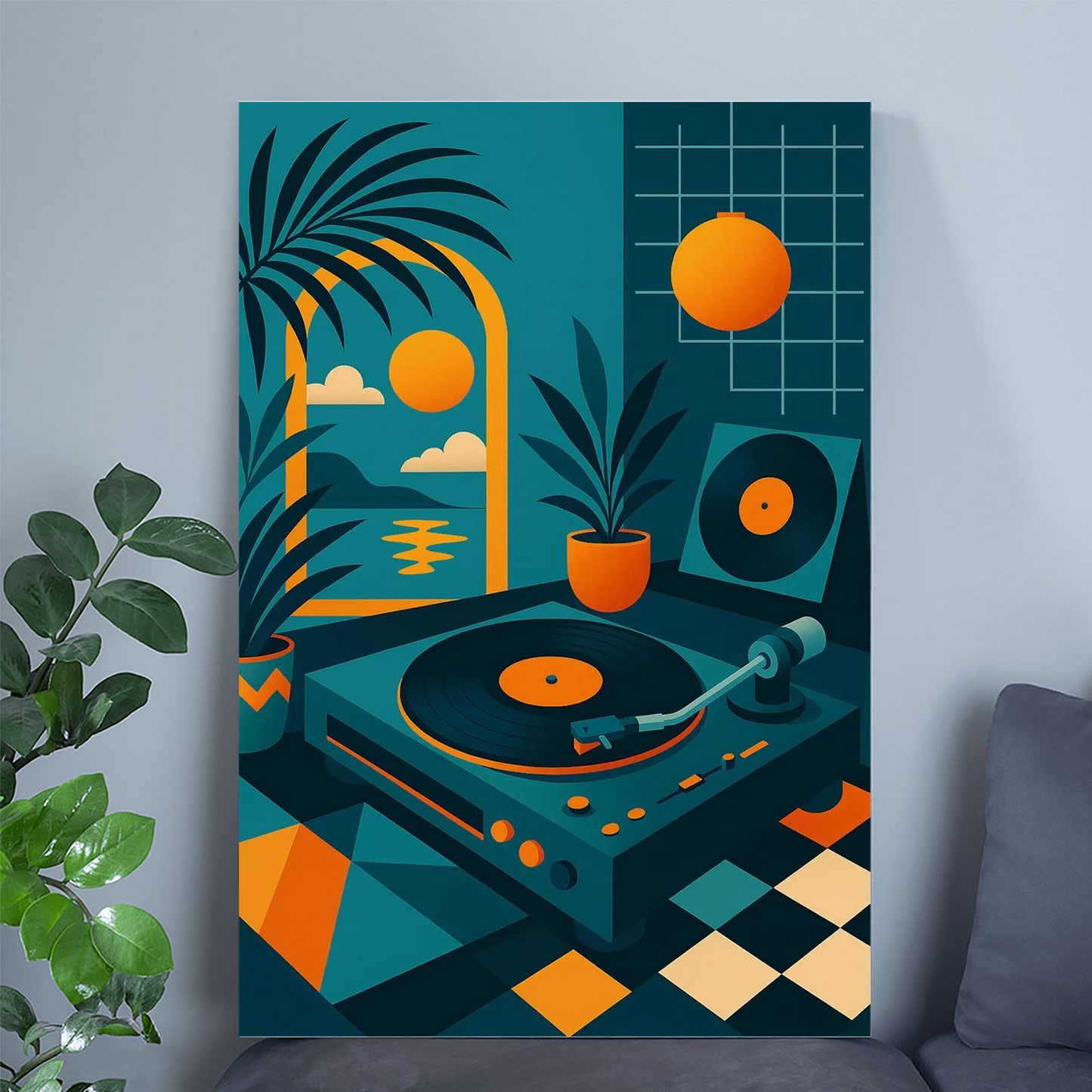 80s Retro Vinyl Record Art Print: Surreal Memphis Design Music Poster