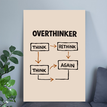 Overthinker Flowchart Minimalist Wall Art - Diagram Funny Office Decor