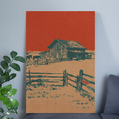 Rustic Barn Landscape Poster, Western Country Art Print