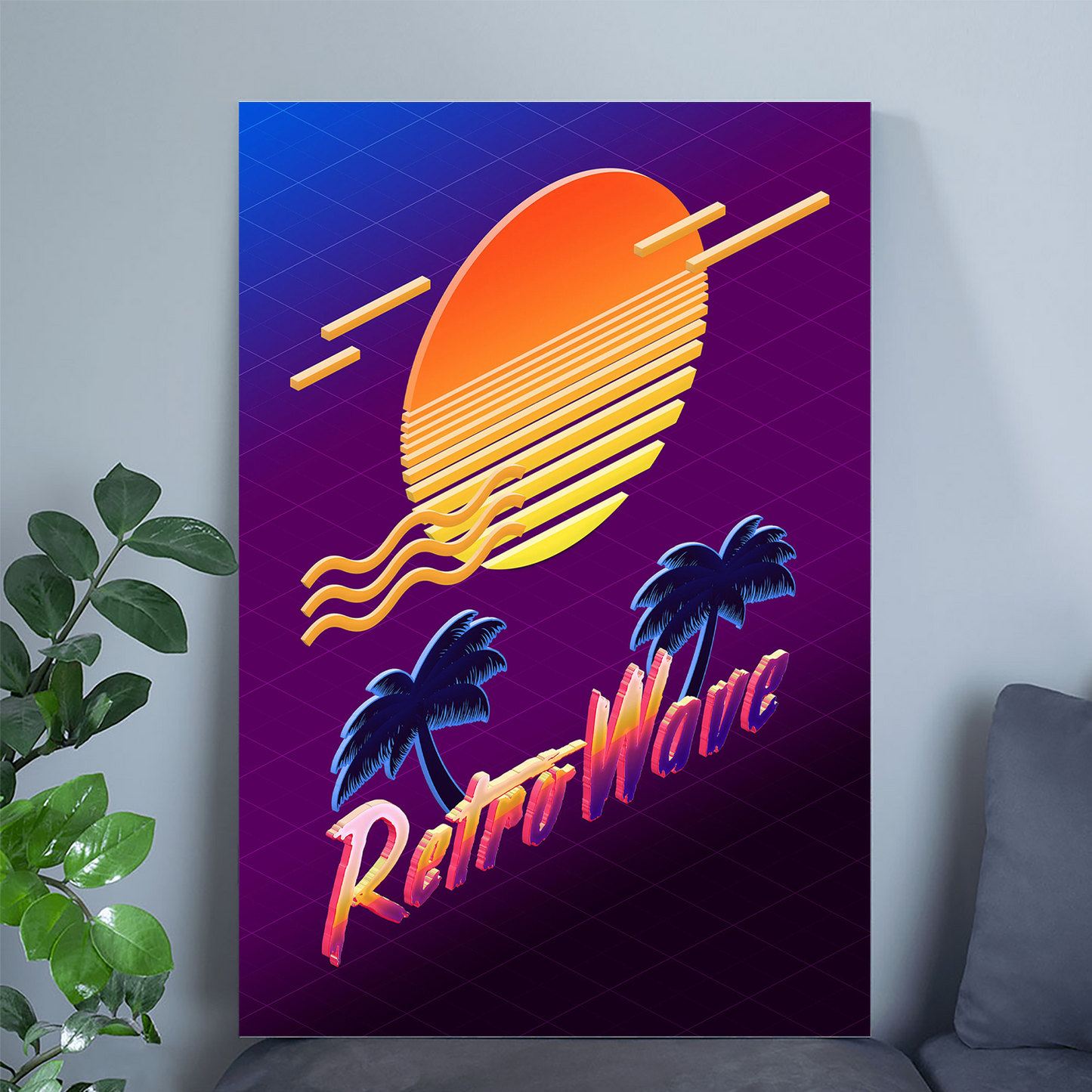 Isometric Retrowave: Sunset Synthwave Aesthetic Poster, Retrowave Poster, Neon Poster