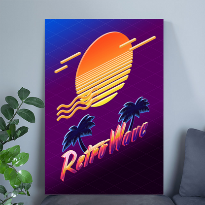 Isometric Retrowave: Sunset Synthwave Aesthetic Poster, Retrowave Poster, Neon Poster