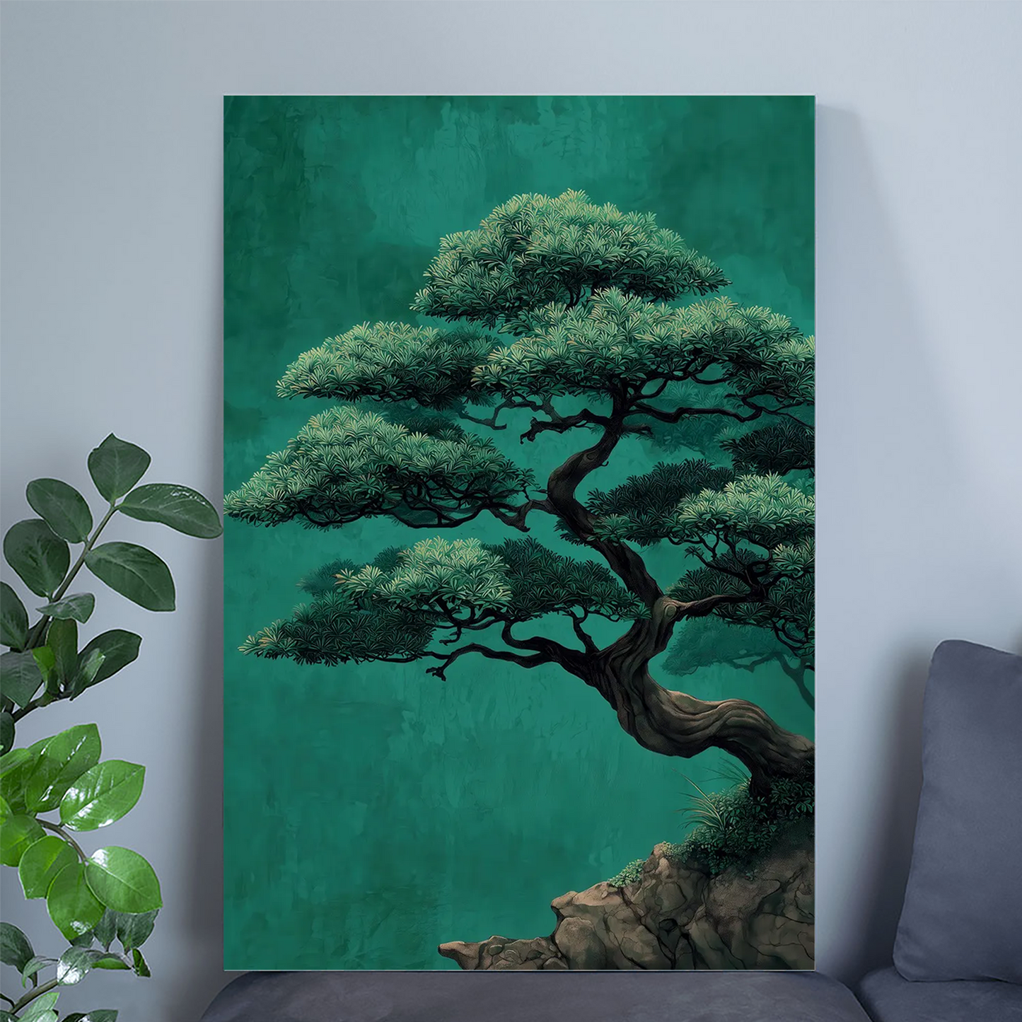 Japanese Bonsai Tree Poster, Zen Landscape Wall Art, Japandi Nature Print