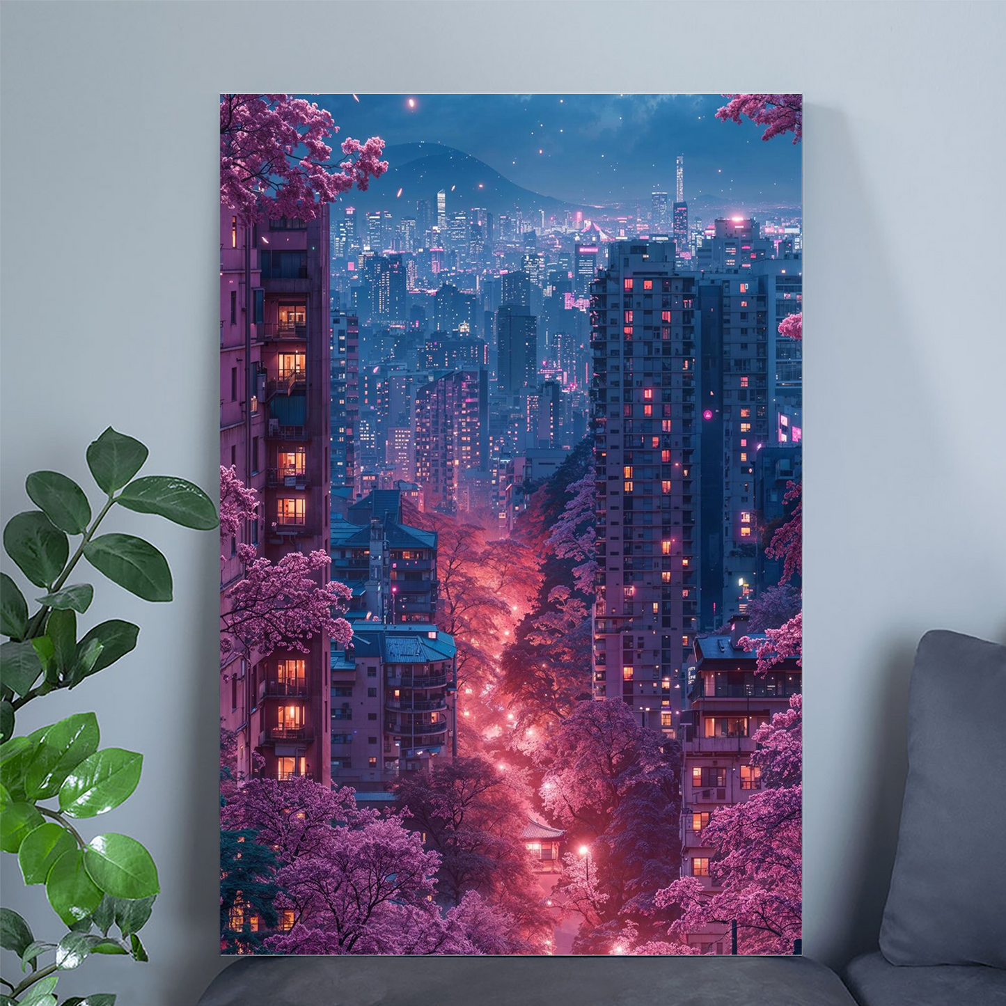 Sakura Cherry Blossom Cyberpunk Poster | Neon Japanese Futuristic Wall Art for Bedroom & Gaming Room