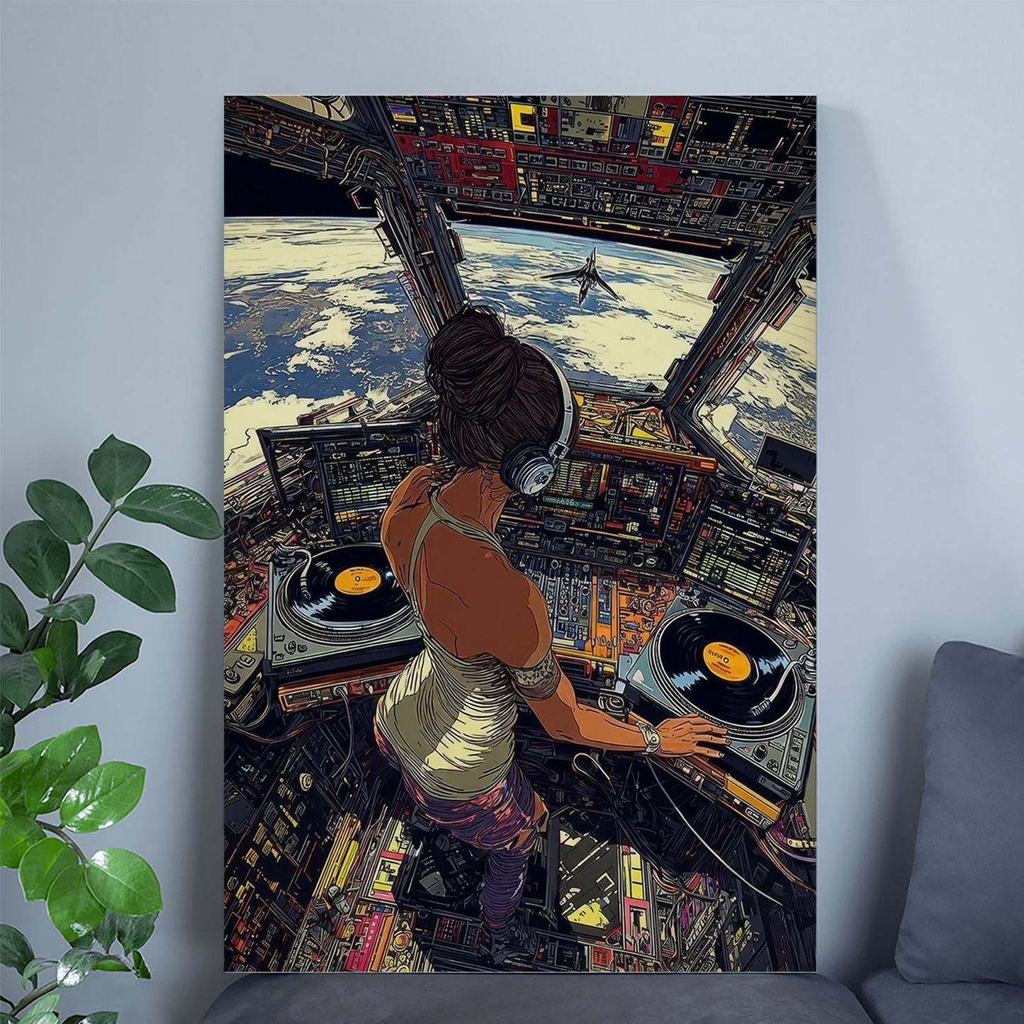 Space DJ Poster – Futuristic Turntable Art Print, Cosmic Music Studio Wall Decor, Sci-Fi Electronic Vibes