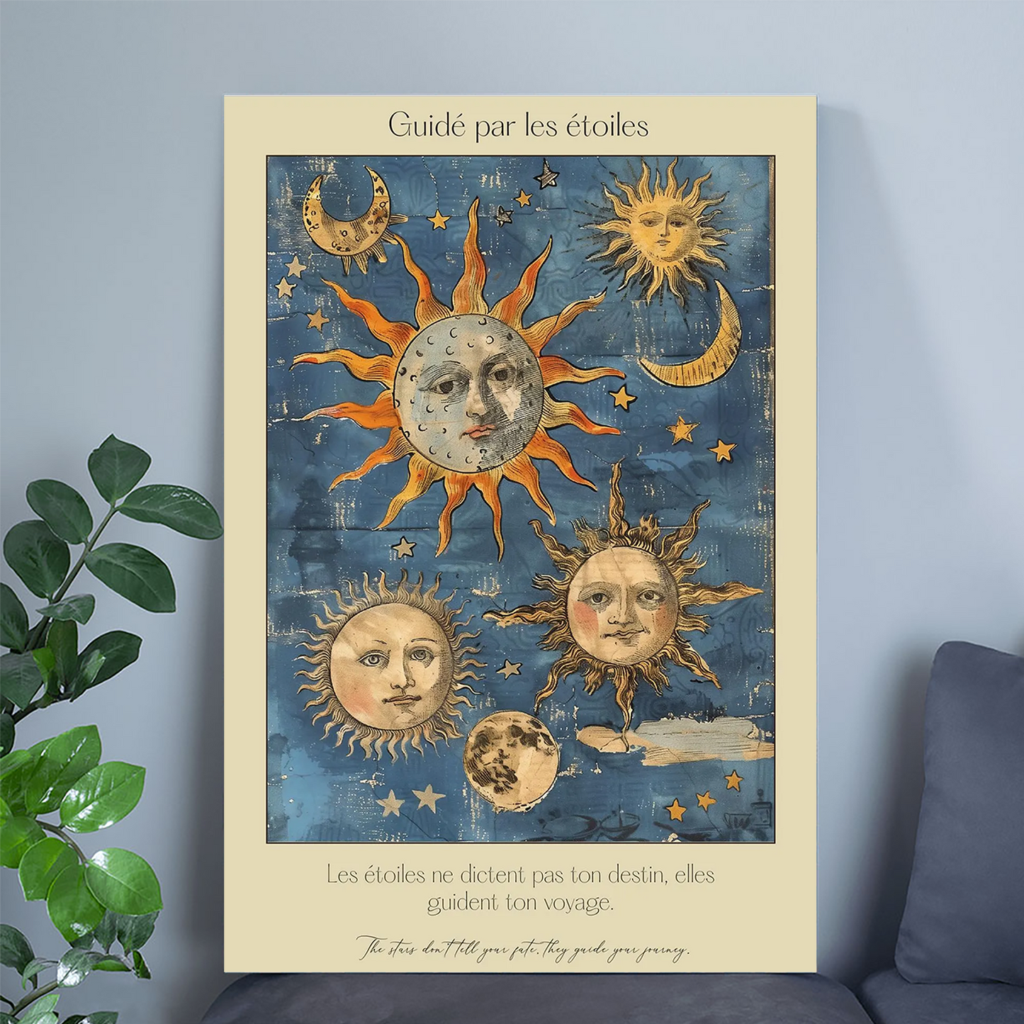 Celestial Sun and Moon Art Print: Vintage Astrology Poster