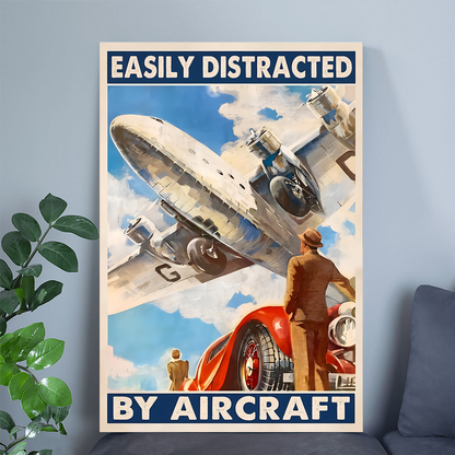 Airplane Flying Pilot Men Vintage Art Poster, One Sheet Wall Size 24''x36''
