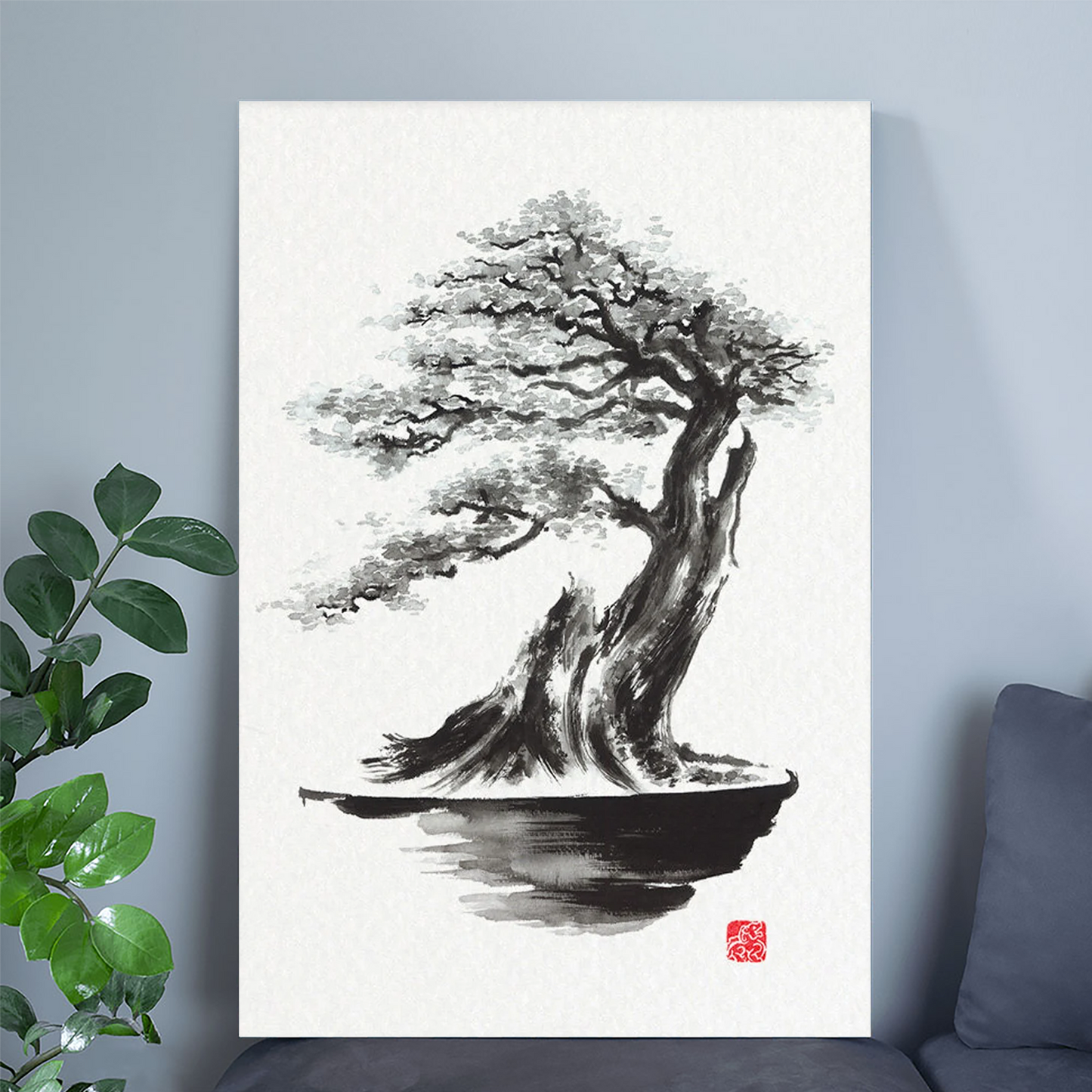 Bonsai Tree Art Print: Sumi-e Ink Painting Poster