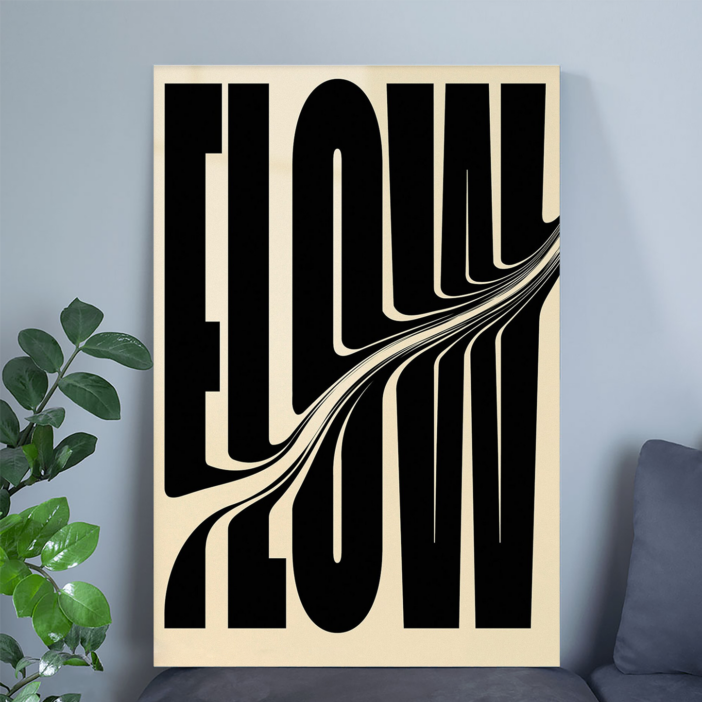Flow Typography Print: Black White Bold Letter Art, Minimalist Room Decor
