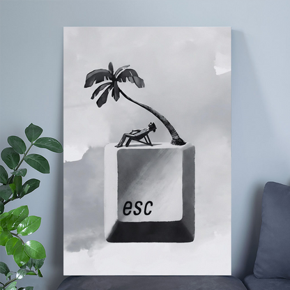 Surreal Esc Key Print, Funny Office Wall Art, Corporate Burnout Gift, Digital Detox Poster, Work From Home Decor, Vacation Vibes Art