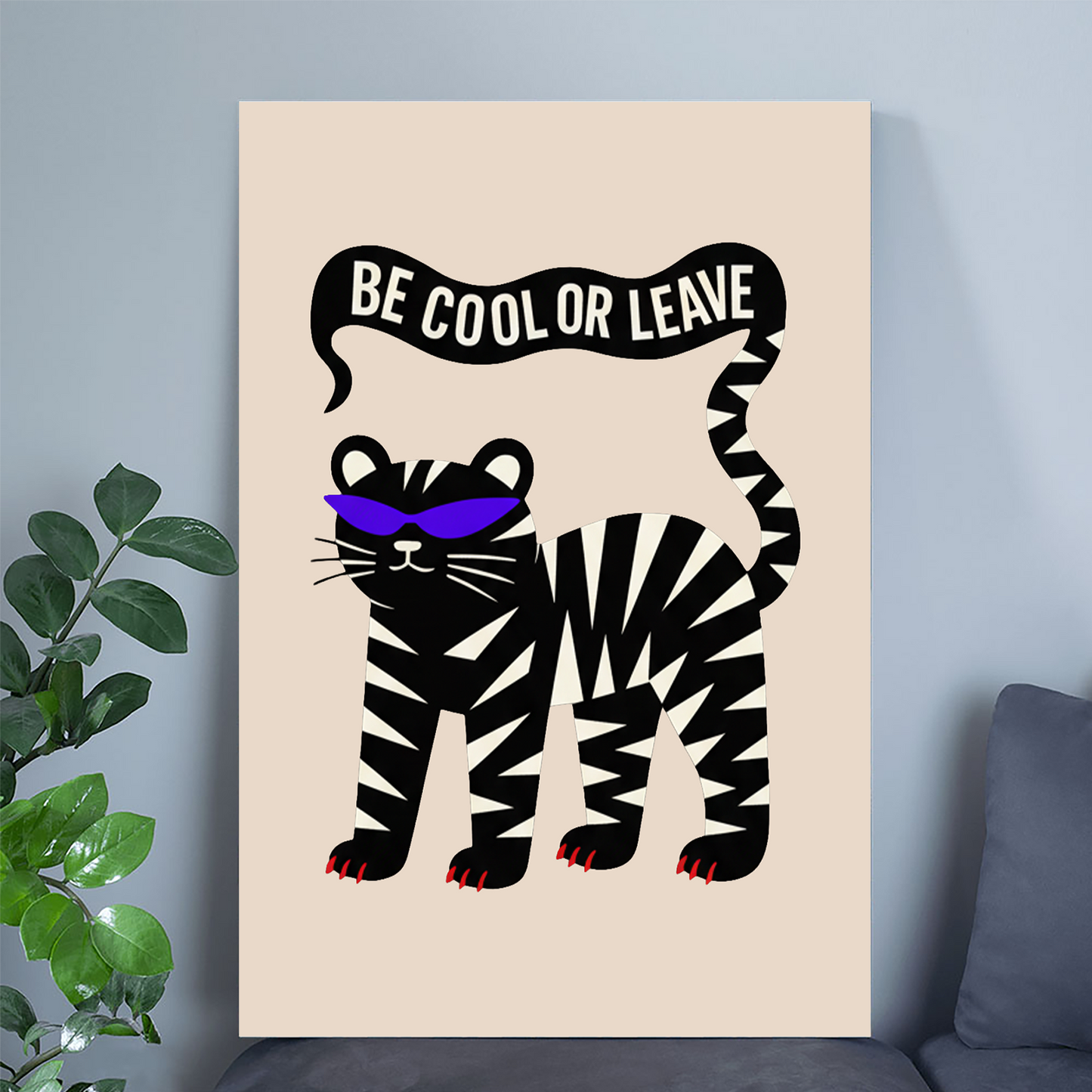 Be Cool or Leave Digital Print – Funny Cat Quote Wall Art, Retro Poster with Sunglasses, Bold Black & White Animal Decor for Home or Office