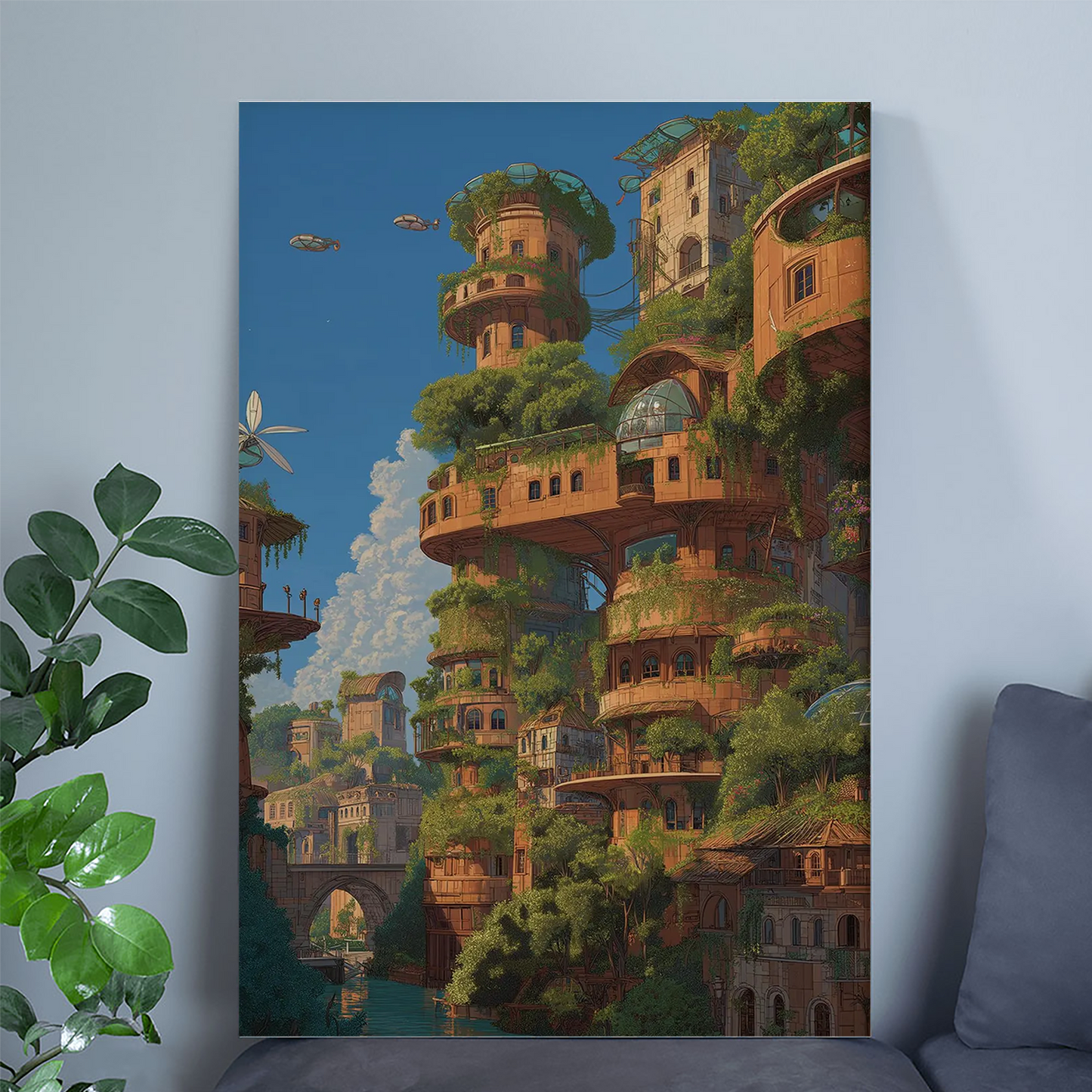 Solarpunk City Art Print - Futuristic Green Architecture - Fantasy City Illustration - Eco Sci Fi Wall Art