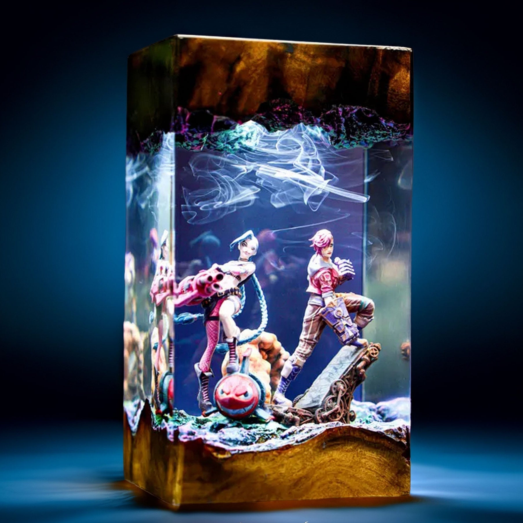 Pigtailed Misfit And Boxer Sisters Resin Lamp