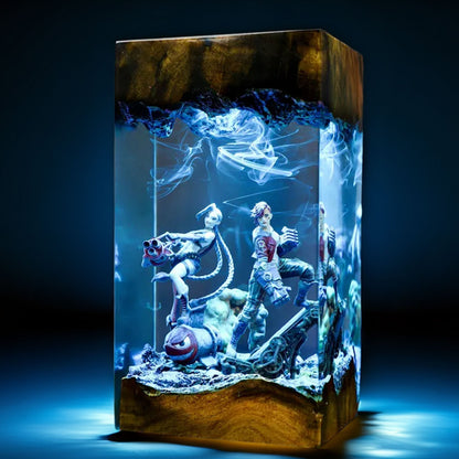 Pigtailed Misfit And Boxer Sisters Resin Lamp