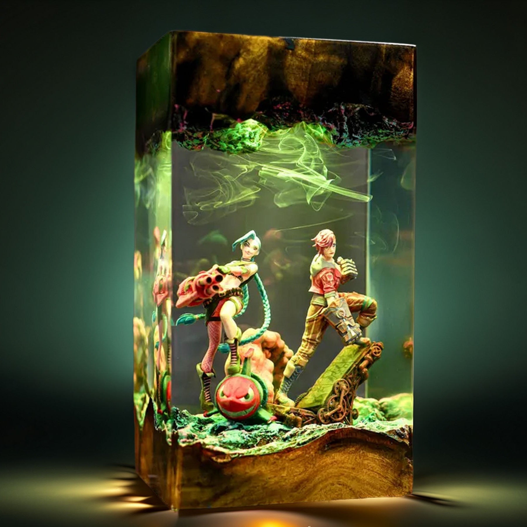Pigtailed Misfit And Boxer Sisters Resin Lamp