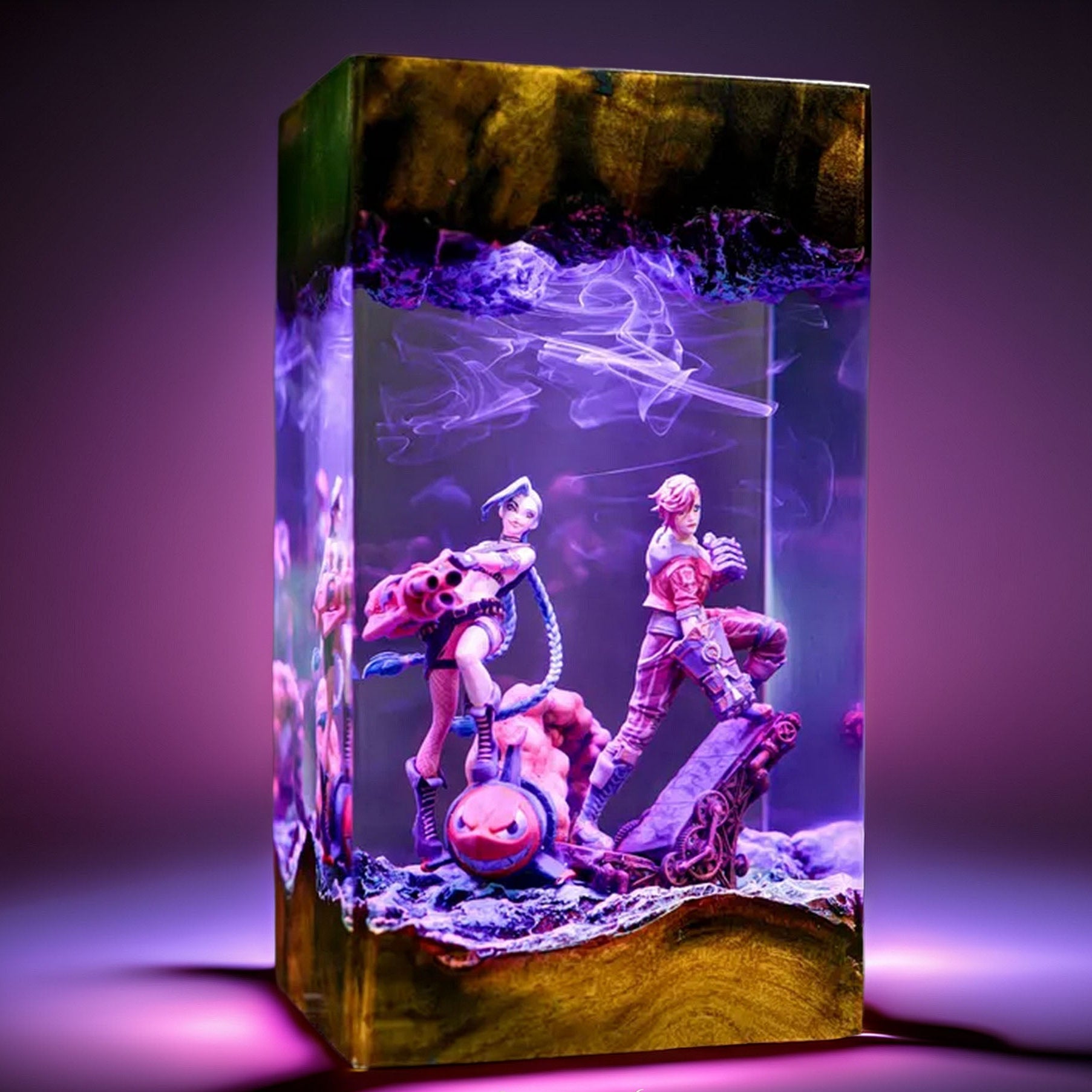 Pigtailed Misfit And Boxer Sisters Resin Lamp
