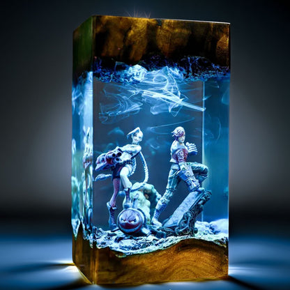Pigtailed Misfit And Boxer Sisters Resin Lamp