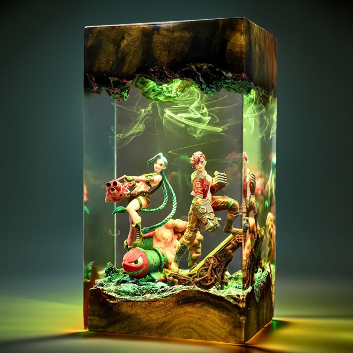 Pigtailed Misfit And Boxer Sisters Resin Lamp