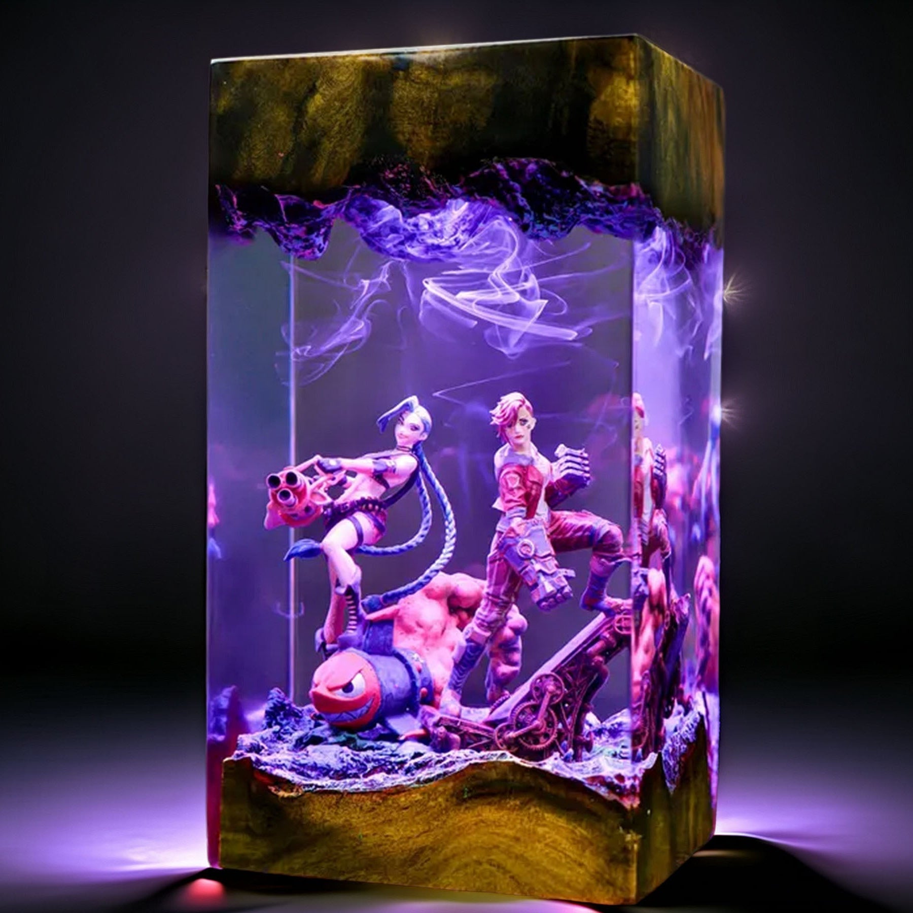 Pigtailed Misfit And Boxer Sisters Resin Lamp