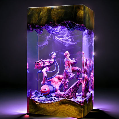 Pigtailed Misfit And Boxer Sisters Resin Lamp
