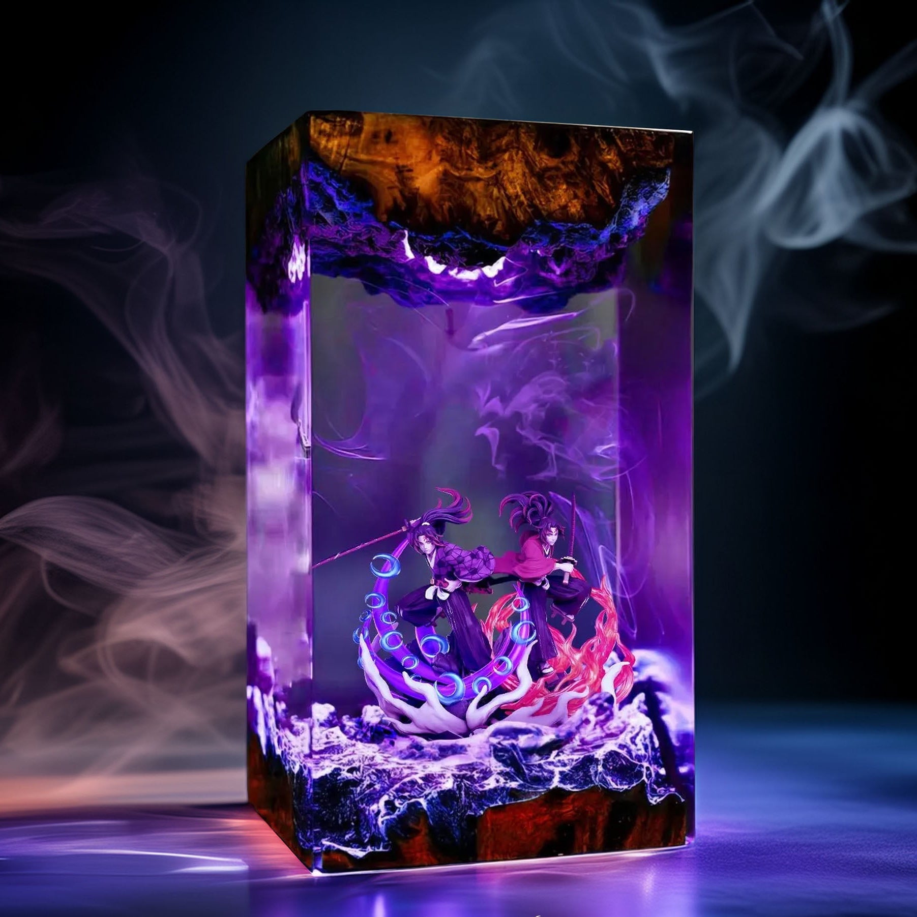 Six Eyed Moon Demon And Crimson Sun Swordsman Resin Lamp