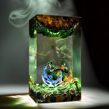 Six Eyed Moon Demon And Crimson Sun Swordsman Resin Lamp
