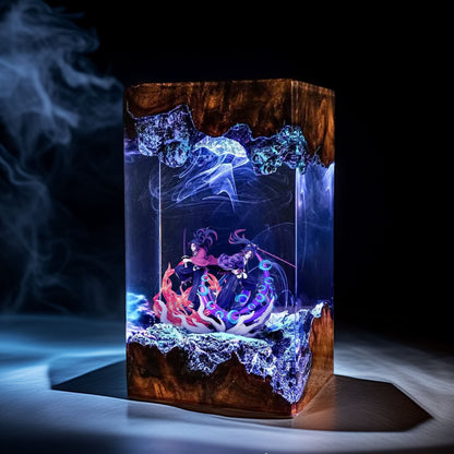 Six Eyed Moon Demon And Crimson Sun Swordsman Resin Lamp