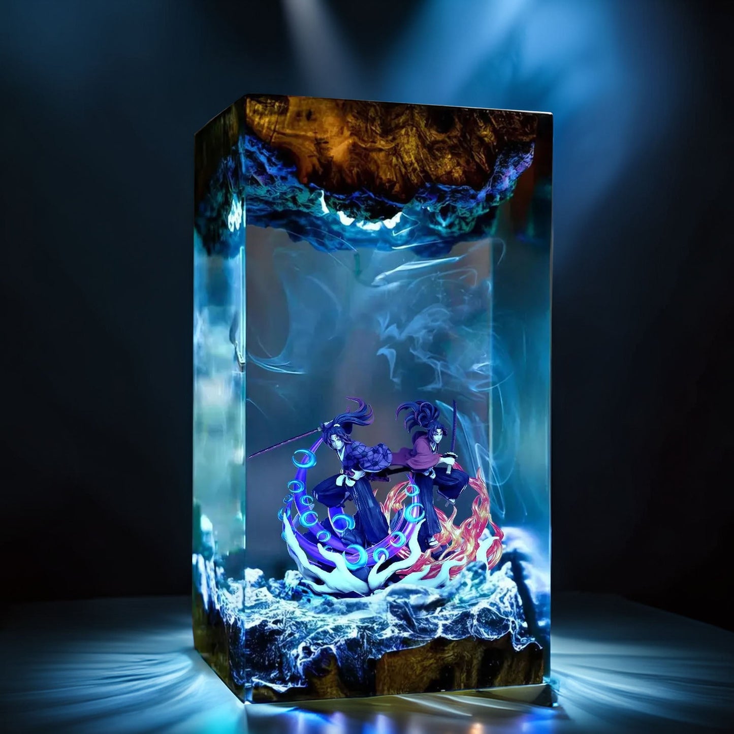 Six Eyed Moon Demon And Crimson Sun Swordsman Resin Lamp