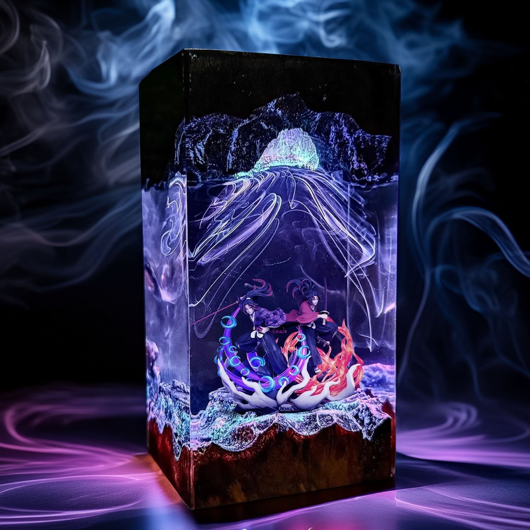 Six Eyed Moon Demon And Crimson Sun Swordsman Resin Lamp