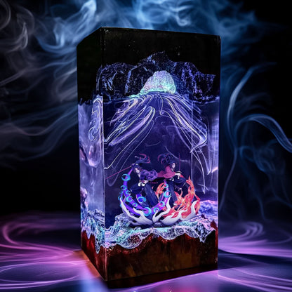 Six Eyed Moon Demon And Crimson Sun Swordsman Resin Lamp