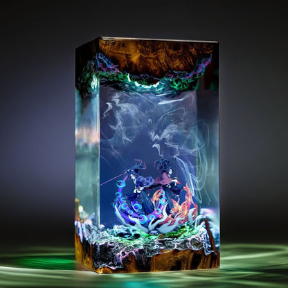 Six Eyed Moon Demon And Crimson Sun Swordsman Resin Lamp