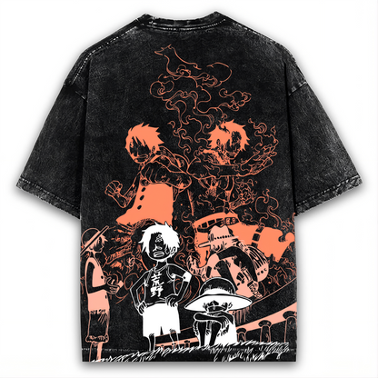 2-SIDED LUFFY X ACE VINTAGE WASHED TEE