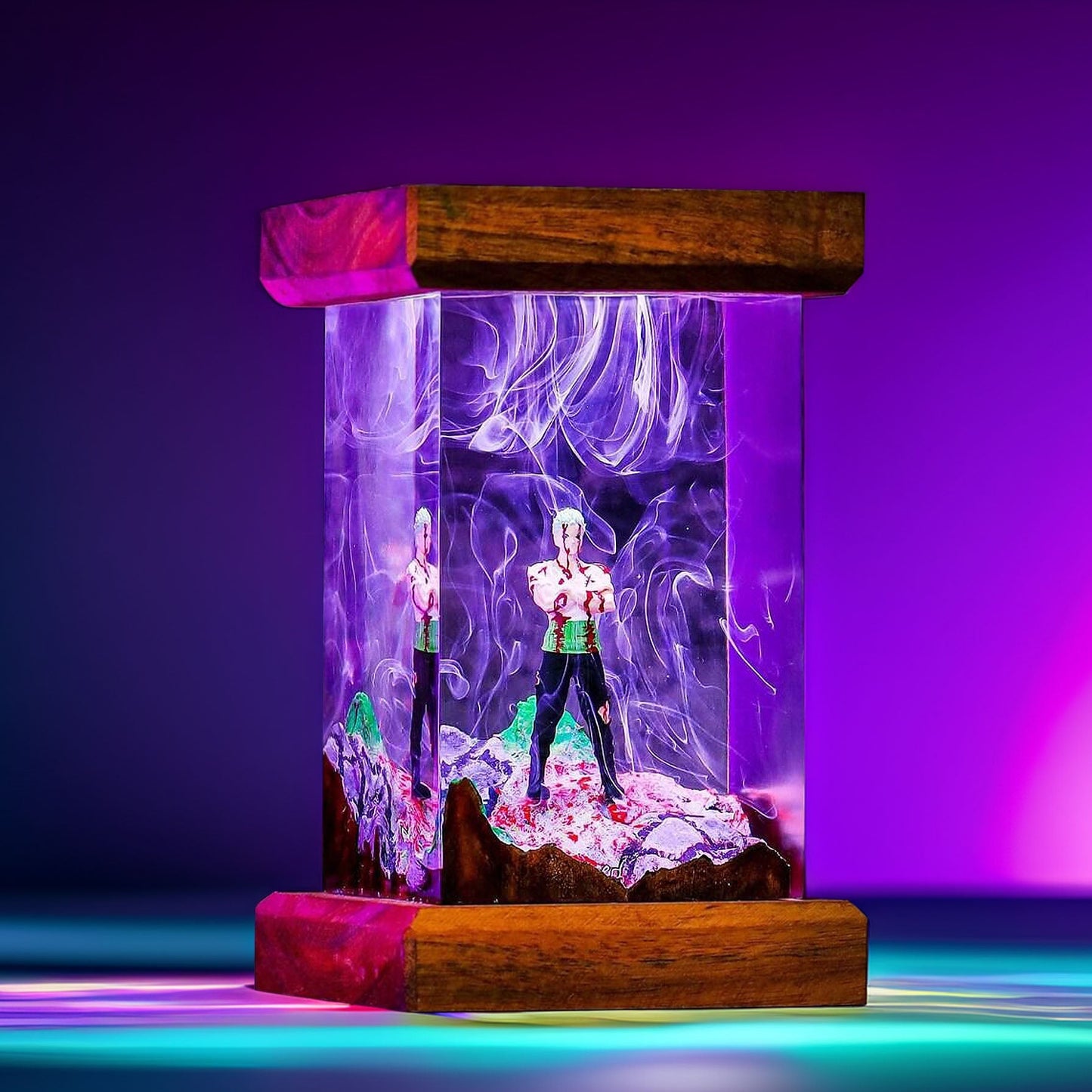 Three Sword Swordsman Resin Lamp 02