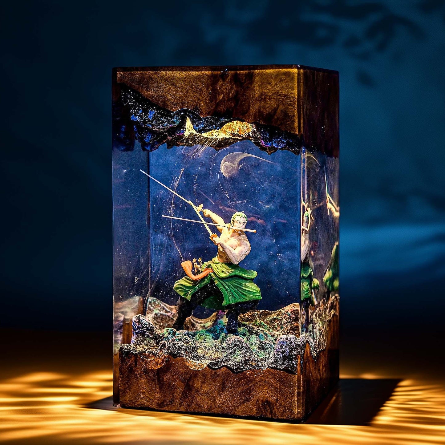 Three Sword Swordsman Resin Lamp