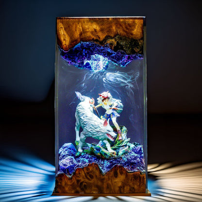 Wild Wolf Princess & Mother Resin Lamp