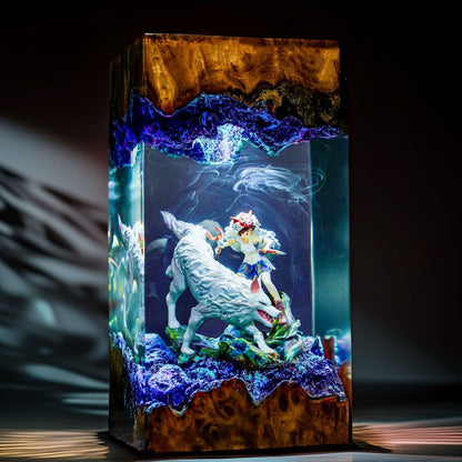 Wild Wolf Princess & Mother Resin Lamp