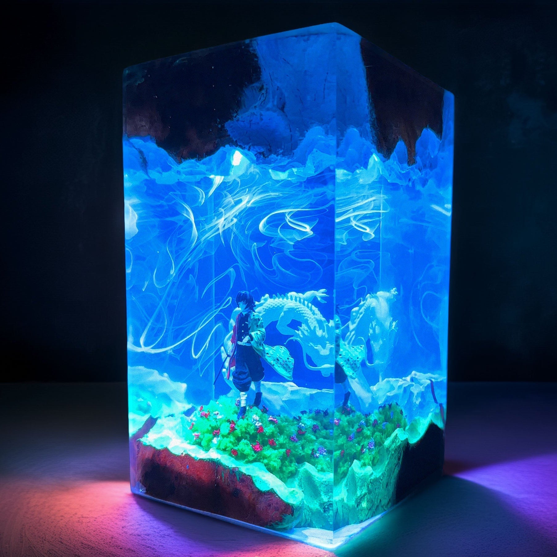 Water Pillar Swordsman Resin Lamp