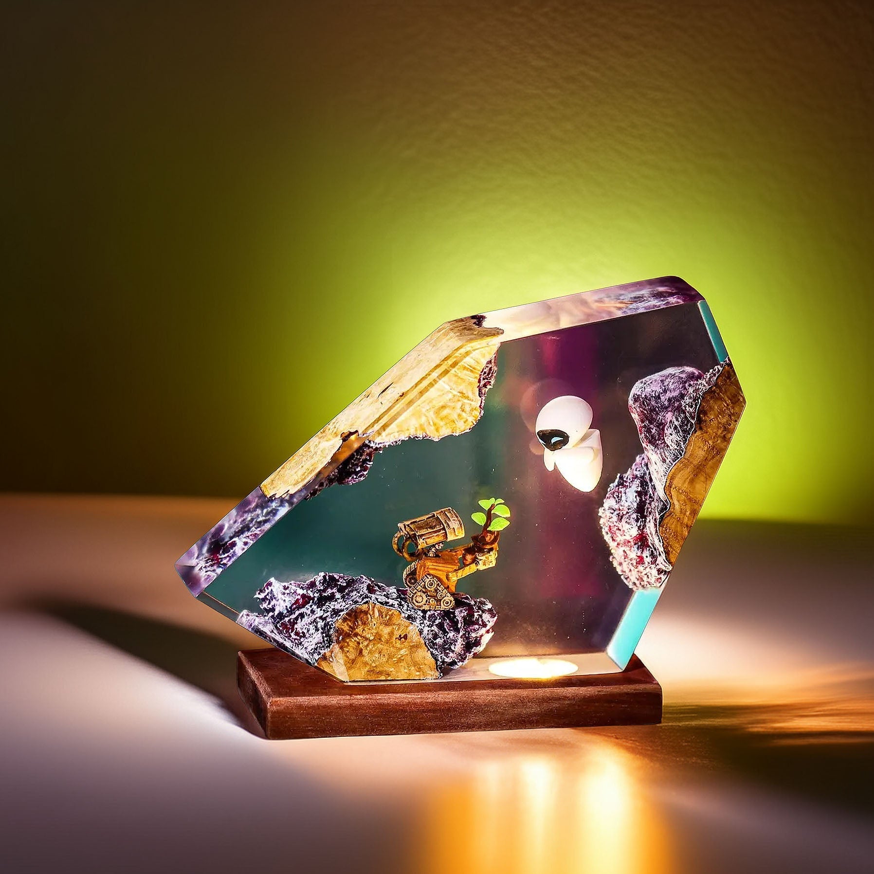 Lonely Trash Robot and Sleek White Probe Bot Resin Lamp