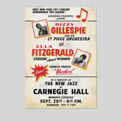 Dizzy Gillespie, Ella Fitzgerald, Charlie Parker poster - Carnegie Hall - 1947 Size 24''x36''