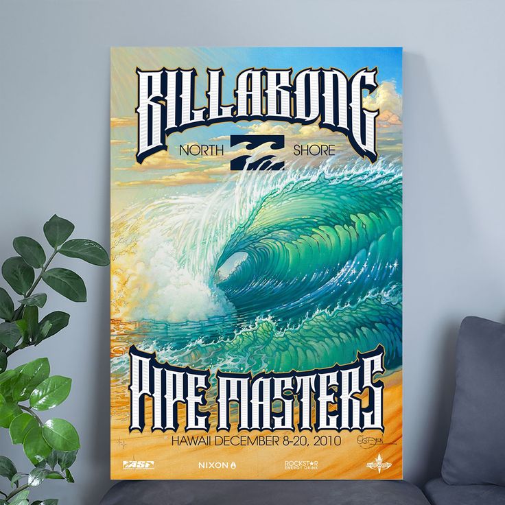 Surfing Poster -2010 Billa.bong Pipe Masters Surfing Competition Poster - Vintage Style - Size 24x36