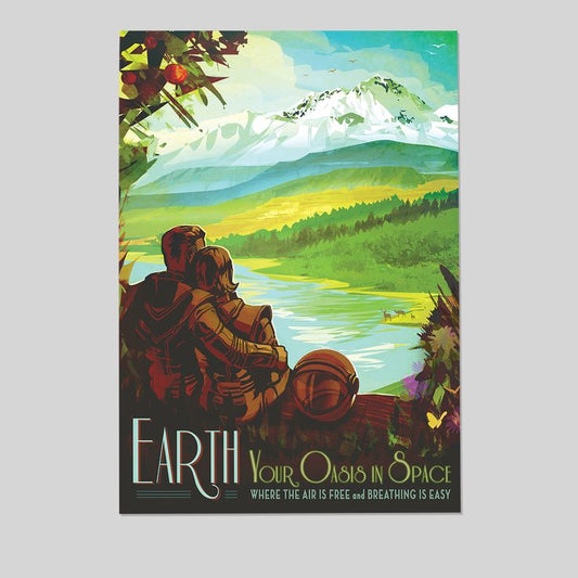 Earth Your Oasis In Space NASA Space Travel Retro Futurism Fantasy Cool Wall Art Print Poster Retro Style - Size 24''x36''