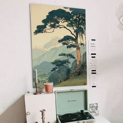 Vintage Tranquil Mountain Landscape Wall Art Poster Full Size 24''x36''