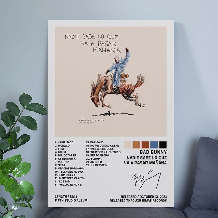 Bad Poster Bunny Nadie Sabe Lo Que Va A Pasar Mañana Music Album Cover Posters for Room Aesthetic Size 24''x36''