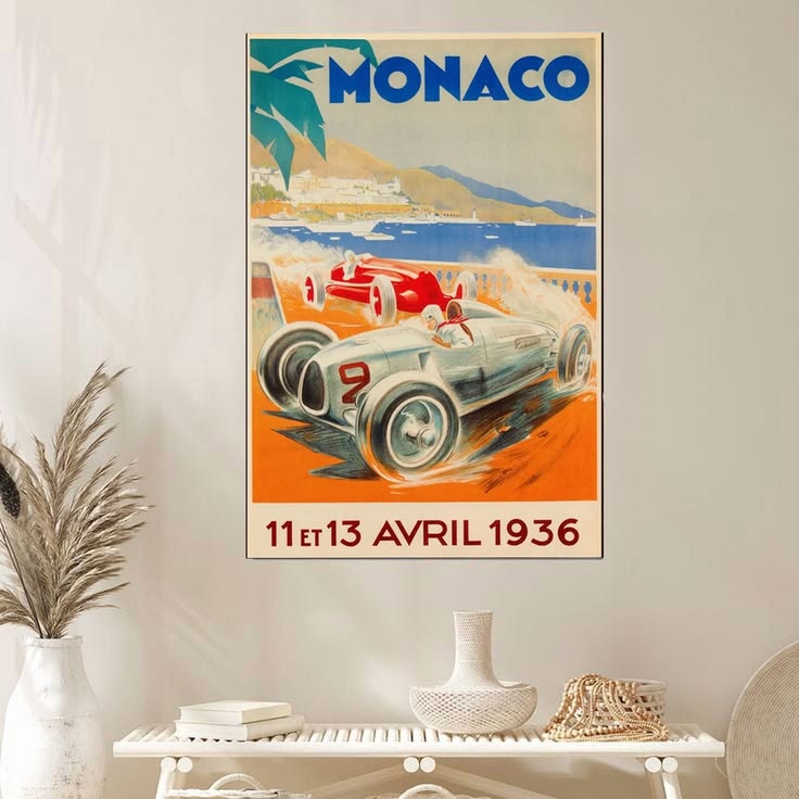 Monaco Grand Prix Vintage Travel Poster, 1936 Automobile Race Poster Full Size 24''x36''