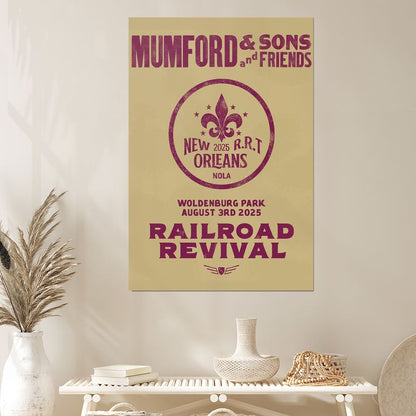 Mumford And Sons 2025 Railroad Revival Tour In New Orleans At Woldenburg Park On August 3 2025 Home Decor Poster Size 24''x36''
