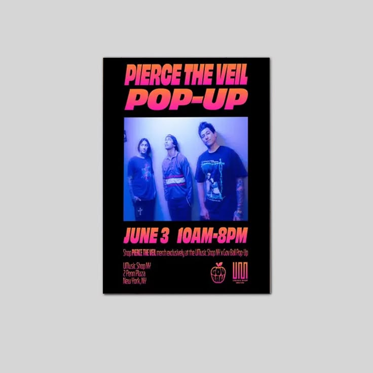 Pierce The Veil Pop-Up Poster, Band Merch Event Poster, Concert Promotion Print, Alternative Rock Wall Art, Music Shop NYC Poster